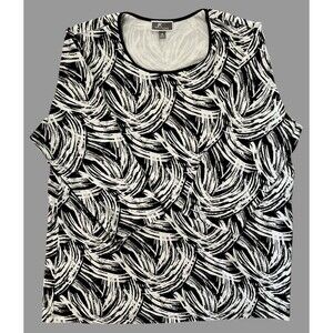 JM Collection Women’s 2X Blouse Black White Brushstroke Print 3/4 Sleeve Top